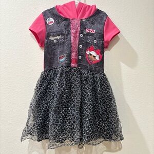 L.O.L. Surprise! Diva Hooded Tutu Dress Pink & Denim Print Girls Size M (7/8)